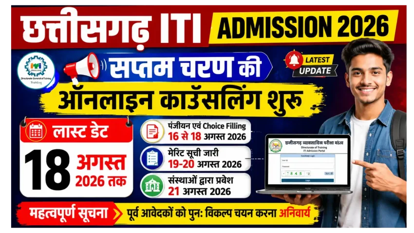 CG ITI Counselling 2026 Round-7 Schedule Out सप्तम चरण की ऑनलाइन काउंसलिंग शुरू